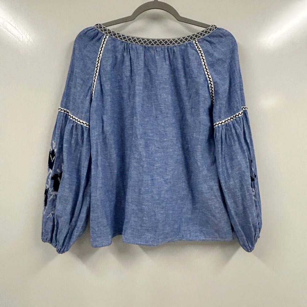 Zara Basic Blue Peasant Top Medium Boho Embroider… - image 4